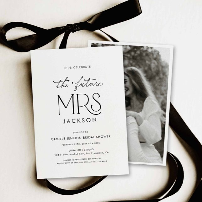 Modern Future Mrs Bridal Shower Photo Invitation  Einladung (Modern Minimalist Future Bridal Shower Invitation)