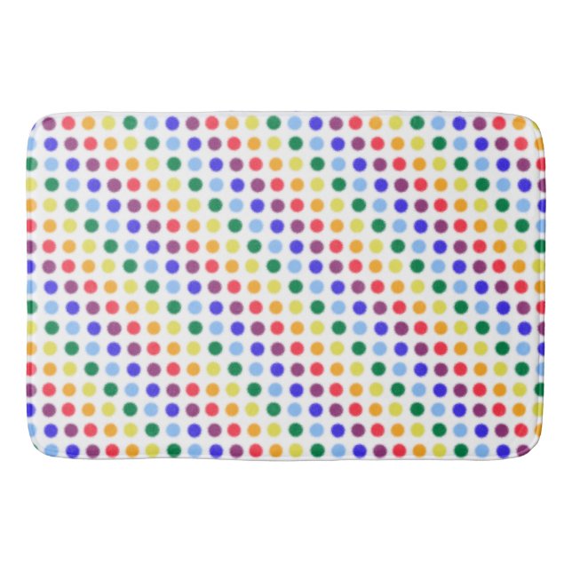 Modern Fuzzy Rainbow Polka-Dots-Muster Badematte (Vorderseite)