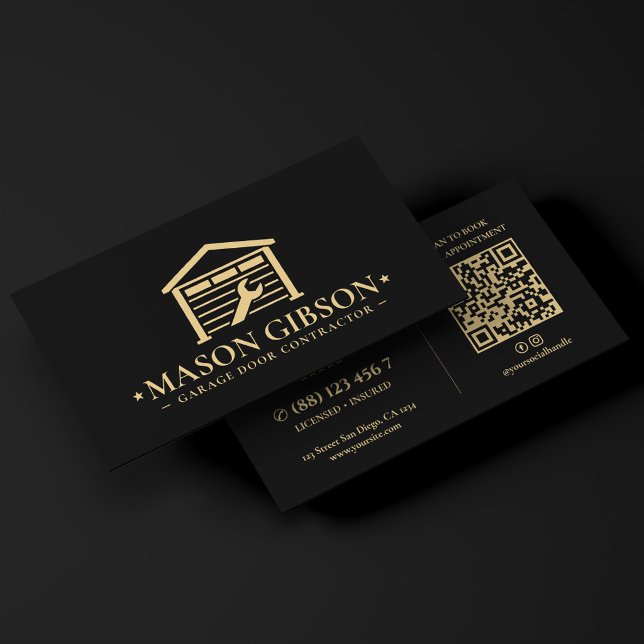 Modern Garage-Tor-Gatter-Techniker-Logo Schwarz Visitenkarte (Modern Garage Door Gates Technician Logo Black Business Card
)