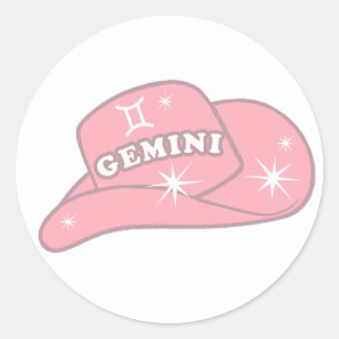 Modern Gemini Zodiac Pink Cowgirl Hat Runder Aufkleber