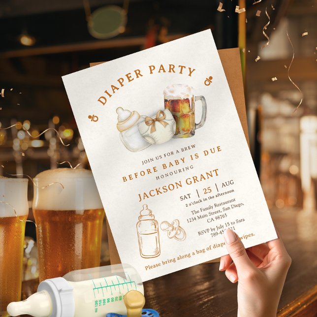 Modern Gender Neutral Beer Diaper Baby Shower Einladung (Modern Gender Neutral Beer Diaper Baby Shower Invitation)