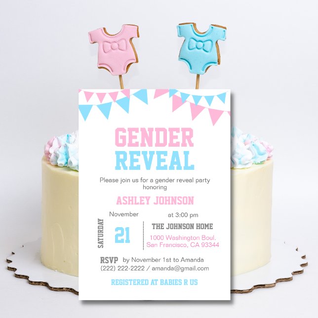 Modern GENDER REVEAL Pink Blue Baby Dusche Einladung (Von Creator hochgeladen)