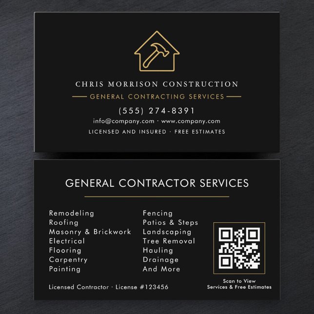 Modern General Contractor QR Code Visitenkarte (Von Creator hochgeladen)
