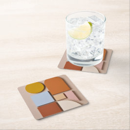 Modern Geometric Abstract Coaster Warm Tones Rechteckiger Pappuntersetzer