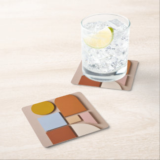 Modern Geometric Abstract Coaster Warm Tones Rechteckiger Pappuntersetzer