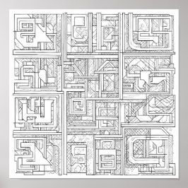 Modern Geometric Art: Digital Block Pattern Poster