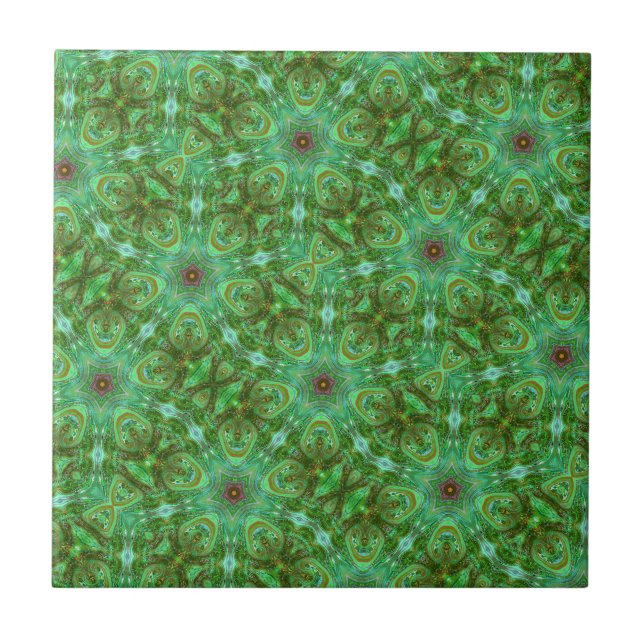 Modern Geometric Art Peacock Green Fliese (Vorderseite)