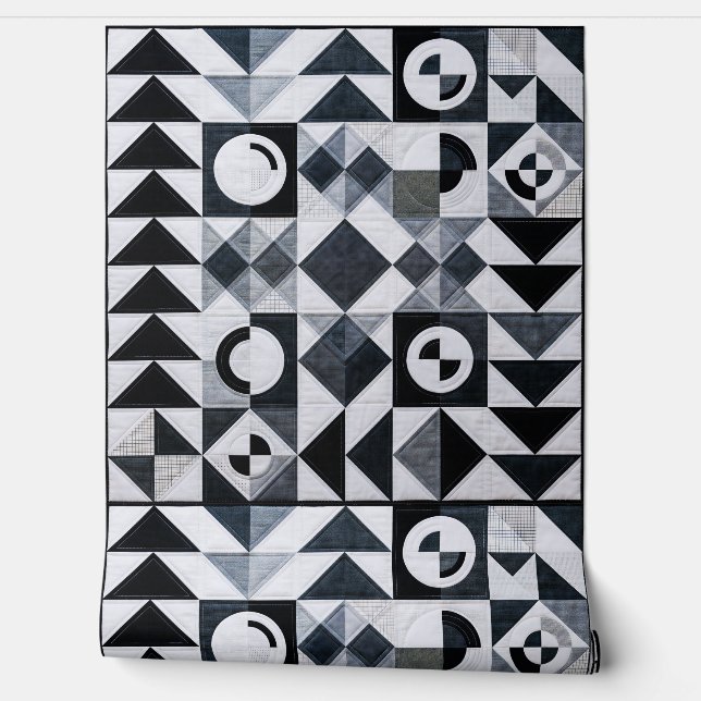 Modern Geometric Black White Grey Textured Tapete (Abrollen)