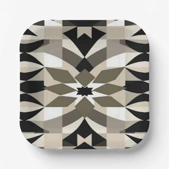 Modern Geometric Decorative Plate | Neutral Earth  Pappteller (Vorderseite)