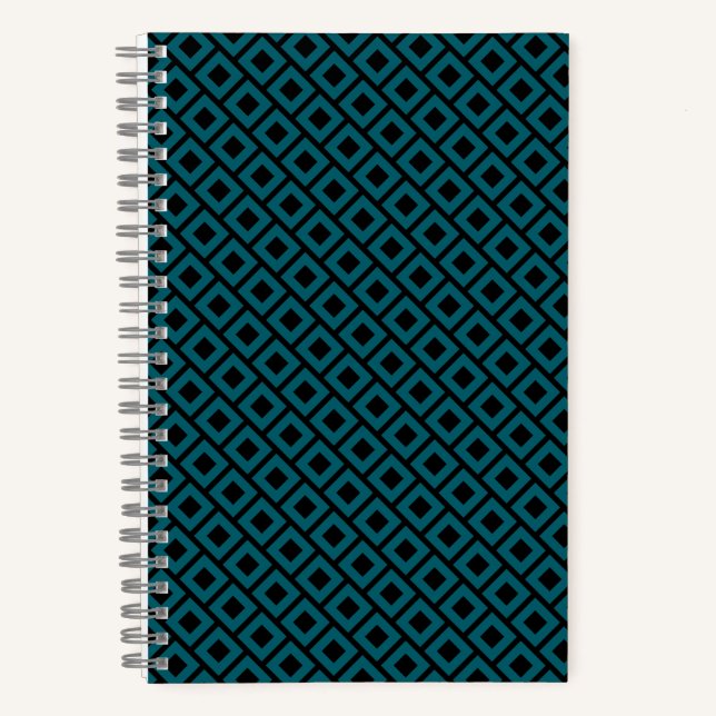 Modern Geometric Diamond Pattern in Deep Teal Notizbuch (Vorderseite)