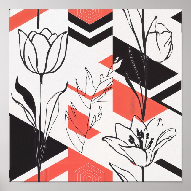 Modern Geometric Floral Contrast Poster (Vorne)