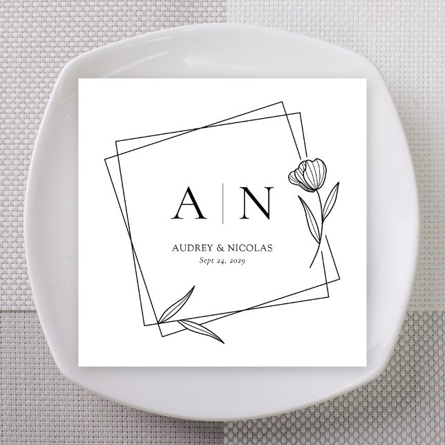 Modern Geometric Floral Monogram Wedding Napkins Serviette (Modern Geometric Floral Monogram Wedding Napkins)