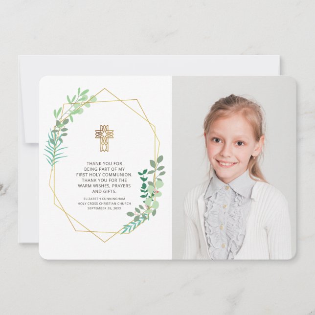 Modern Geometric Foliage Foto Communation Vielen D Dankeskarte (Vorderseite)