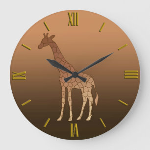 Modern Geometric Giraffe, Copper and Brown Große Wanduhr