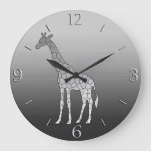 Modern Geometric Giraffe Silver Gray / Grey Große Wanduhr