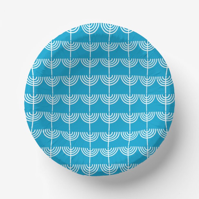 Modern Geometric Hanukkah Menorah Muster Blau Pappteller (Vorderseite)