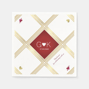 modern & geometric lines with red monogram wedding serviette