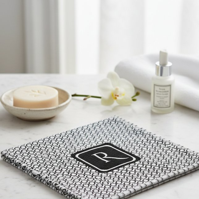 Modern Geometric Monogram Black White Waschlappen (Von Creator hochgeladen)