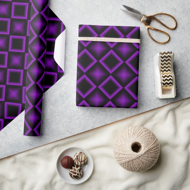 Modern Geometric Pattern Purple and Black Birthday Geschenkpapier (Kunsthandwerk)