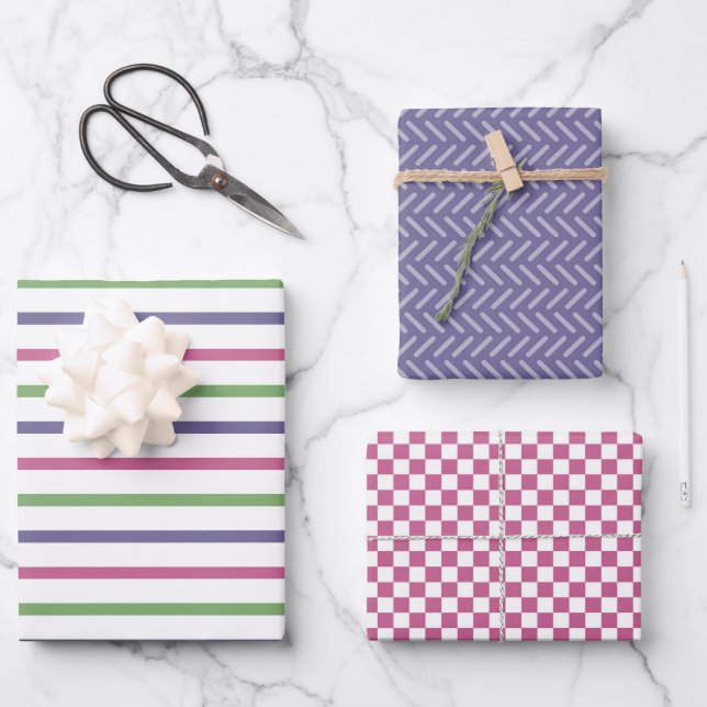 Modern geometric patterns in blue, green, purple geschenkpapier set (Vorderseite)