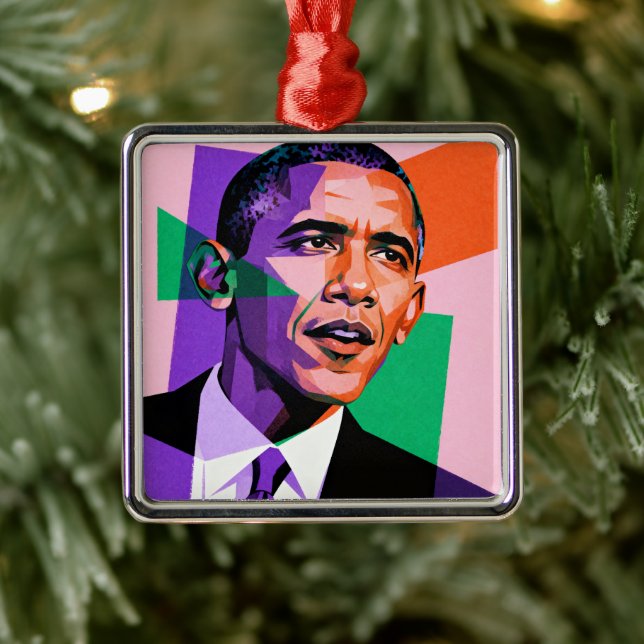 Modern Geometric Portrait of Barack Obama Ornament Aus Metall (Baum)