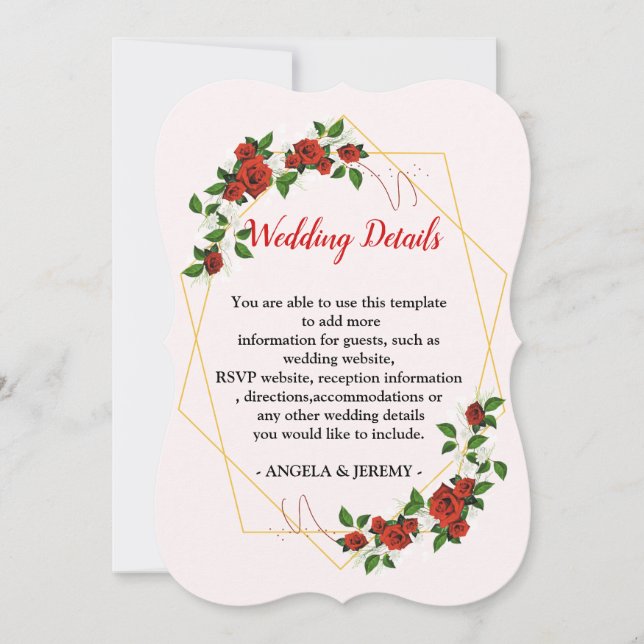 Modern Geometric Red Floral weddin Empfang Detai Einladung (Vorderseite)