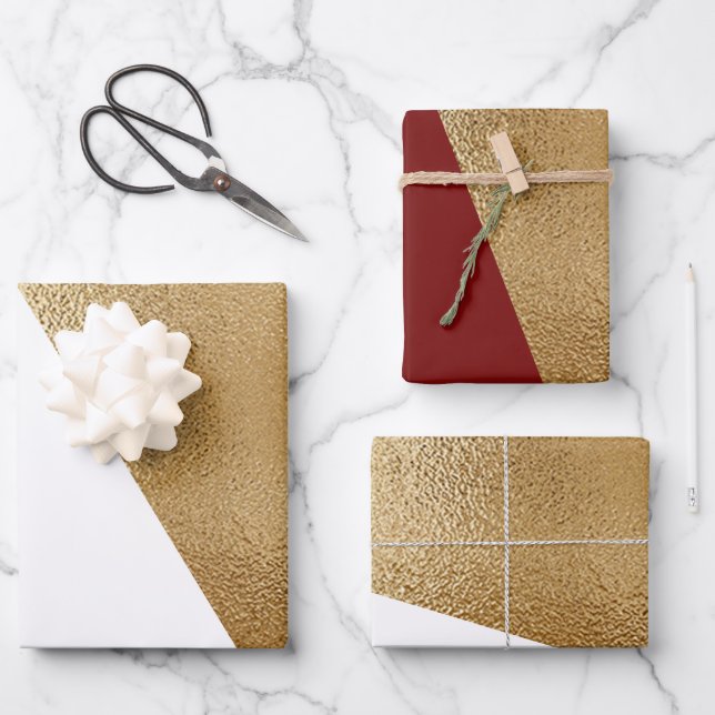 Modern Geometric Red Gold White Christmas Geschenkpapier Set (Vorderseite)