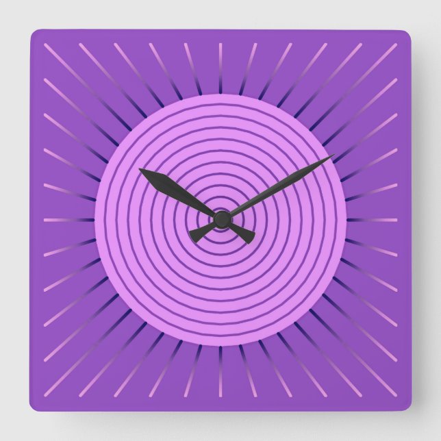 Modern Geometric Sunburst - Amethyst Lila Quadratische Wanduhr (Vorderseite)