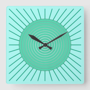 Modern Geometric Sunburst - Aqua and Seafoam Green Quadratische Wanduhr