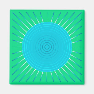 Modern Geometric Sunburst - Blau und Jade Grün Magnet