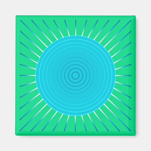 Modern Geometric Sunburst - Blau und Jade Grün Magnet (Vorne)