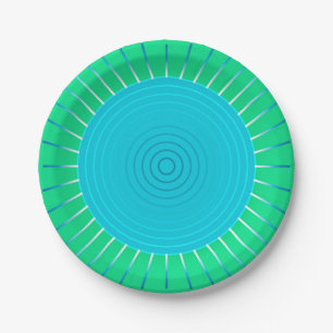 Modern Geometric Sunburst - Blau und Jade Grün Pappteller