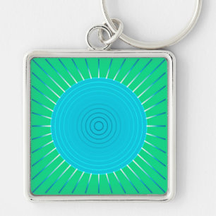 Modern Geometric Sunburst - Blau und Jade Grün Schlüsselanhänger