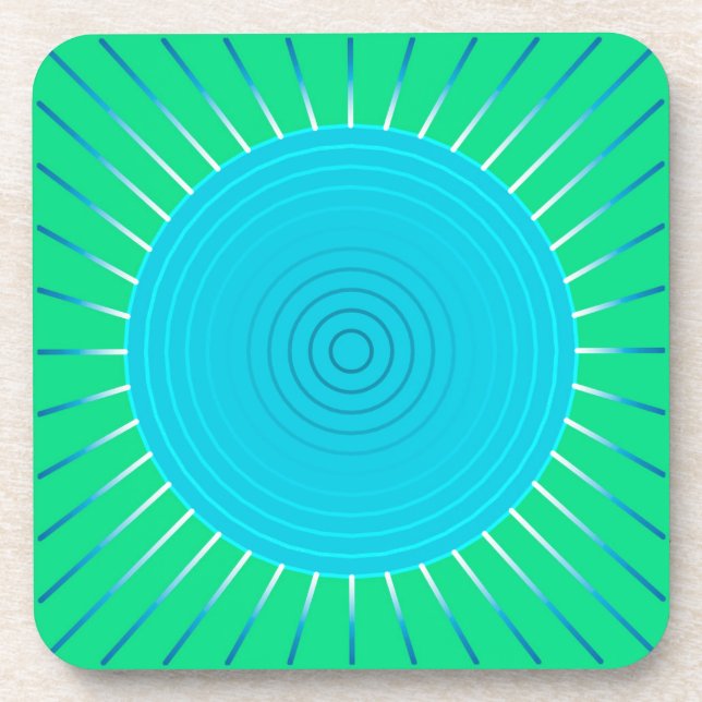 Modern Geometric Sunburst - Blau und Jade Grün Untersetzer (Vorderseite)