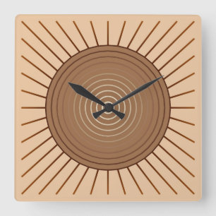 Modern Geometric Sunburst - Brown and Tan Quadratische Wanduhr