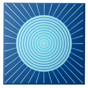 Modern Geometric Sunburst - Cobalt Blue und Aqua Fliese