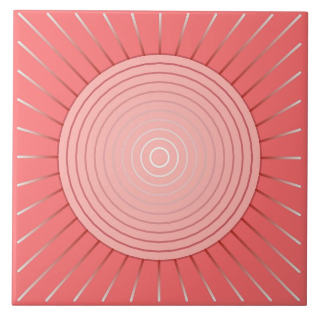 Modern Geometric Sunburst - Deep Coral Pink Fliese (Vorderseite)