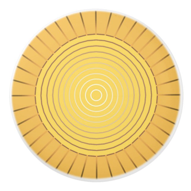 Modern Geometric Sunburst - Mustard Gold / Gelb Keramikknauf (Vorderseite)