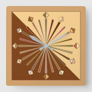 Modern Geometric Sunburst, Mustard Gold Quadratische Wanduhr