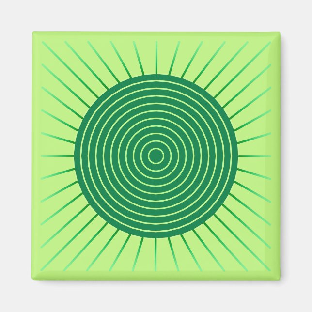 Modern Geometric Sunburst - Smaragdgrün und Limon Magnet (Vorne)