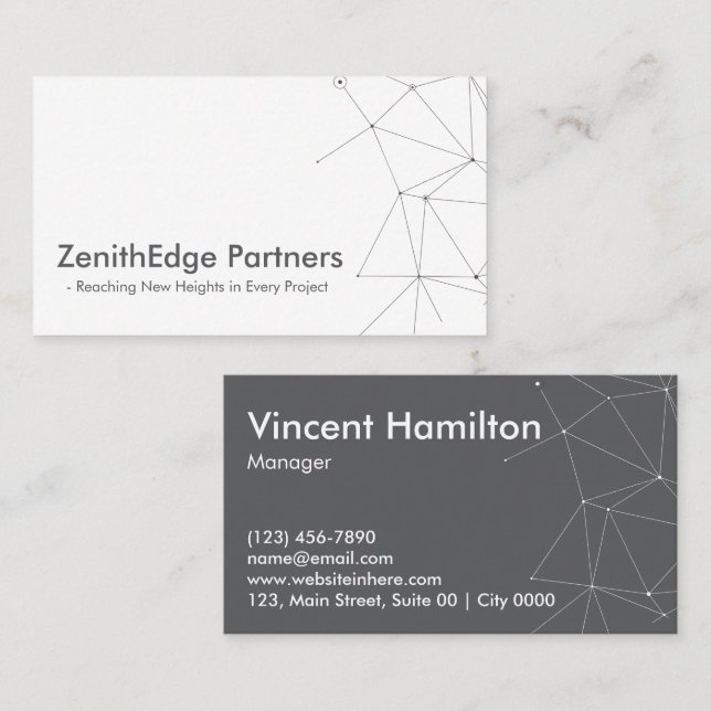 Modern Geometric ZenithEdge Partners Sleek Minimal Visitenkarte (Vorne/Hinten)