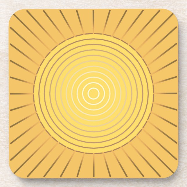 Modern geometrisch Sunburst - Mustard Gold / Gelb Getränkeuntersetzer (Vorderseite)