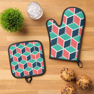 Modern geometrische Farbkeule Ofen Mitt und Pot Ho Ofenhandschuh & Topflappen-Set