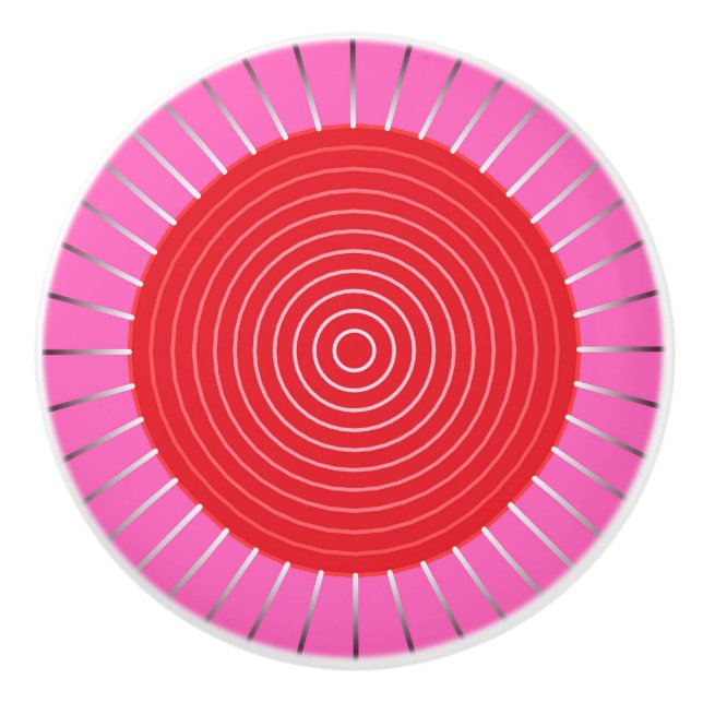 Modern Geometrische Sonnenburst - Fuchsia und Rot Keramikknauf (Vorderseite)