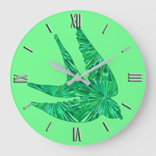 Modern Geometrische Vögel, Jade und Emerald Green Große Wanduhr