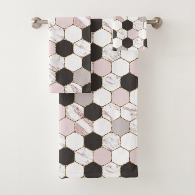 Modern geometrisches Marble Hexagon-Muster Badhandtuch Set (Insitu)