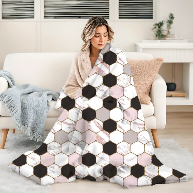 Modern geometrisches Marble Hexagon-Muster Fleecedecke (Von Creator hochgeladen)