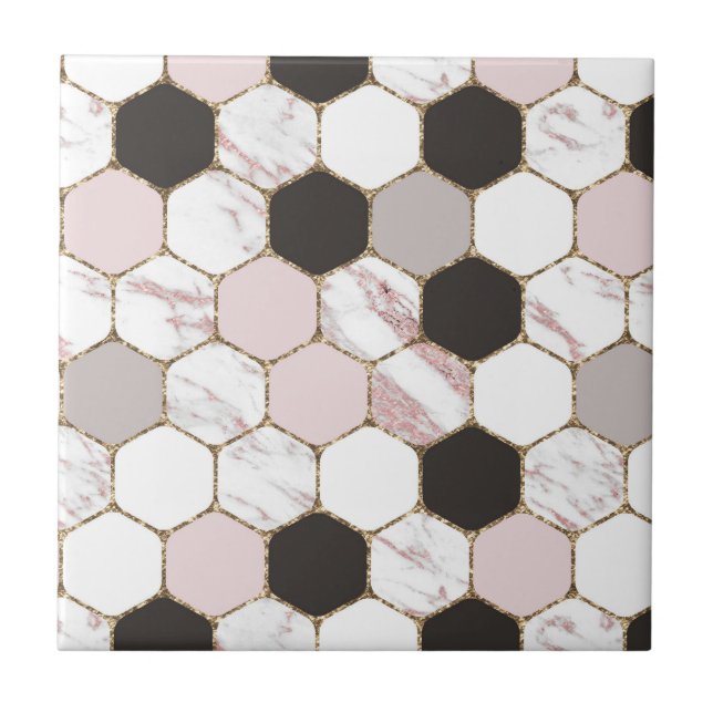 Modern geometrisches Marble Hexagon-Muster Fliese (Vorderseite)