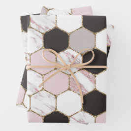 Modern geometrisches Marble Hexagon-Muster Geschenkpapier Set