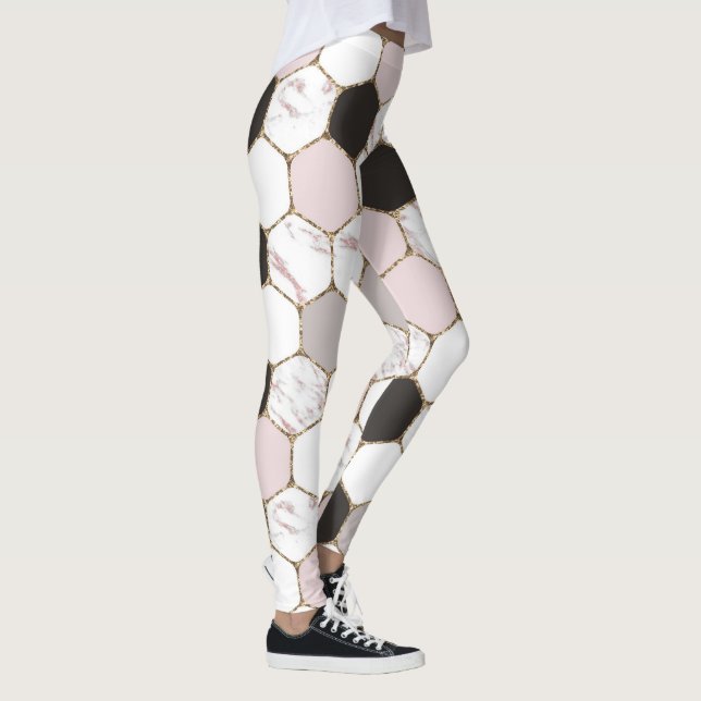 Modern geometrisches Marble Hexagon-Muster Leggings (Rechts)